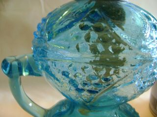 RARE ANTIQUE AQUA BLUE Finger Oil Lamp BURNER Pressed glass design 3