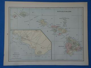 Vintage 1901 Hawaii - Hawaiian Islands Map Old Antique Atlas Map