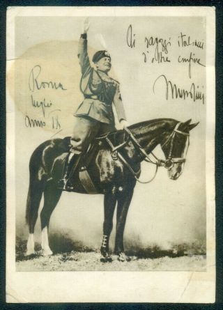 Italia Italy.  Old Postcard " Il Duce Benito Musolini At Horse " Rare Propaganda