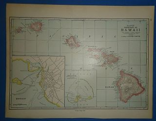 Vintage Circa 1923 Territory Of Hawaii - Hawaiian Islands Map Antique