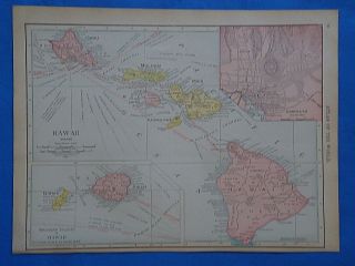 Vintage 1915 Hawaii Hawaiian Islands Map Old Antique Atlas Map 101518