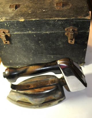 Antique Diamond Gas Powered Iron By The Akron Lamp & Mfg With Box