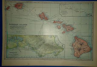 Vintage Circa 1904 Hawaiian Islands Map Antique & Authentic - S&h
