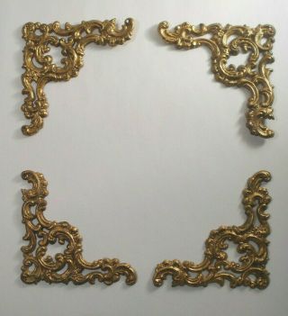 Antique Vtg Gilt Metal Valance Trim Picture Frame Mirror Corner Cornice Set
