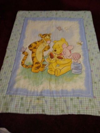 Rare Vintage Winnie The Pooh Baby Crib Quilted Blanket 33” X 44 " Guc