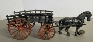 Antique Hubley Cast Iron Horse Drawn Dray Stake Farm Wagon - Very Rare