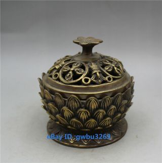 China Brass Handwork Carved Lotus Incense Burner W Xuande Mark