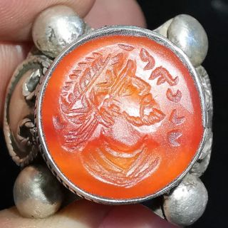 Silver Ancient Roman Agate King Stone Face Intaglio Ring 33