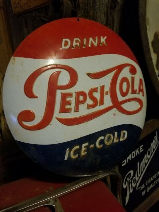 Vintage Old Pepsi Button Metal Soda Sign Coke Mountain Dew Advertising Rare