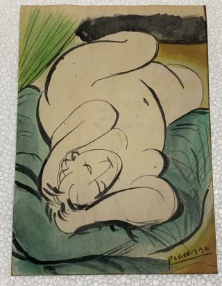 Pablo Picasso Drawing On Paper Signed & Stamped Rare