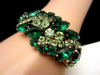 Rare Vintage Juliana D&e Goldtone Emerald Green Rhinestone Clamper Bracelet M1