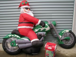 Rare Gemmy 9 Foot Long Santa On Motorcycle Christmas Inflatable