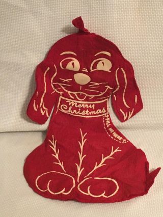 Rare Vintage Merry Christmas Dog Stocking Treats Fill Me Here Red Sack Dog Bag