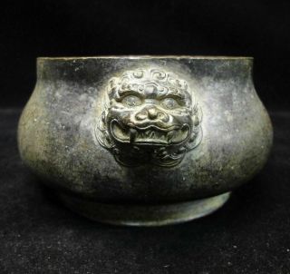 Very Rare Old Chinese Bronze Incense Burner " Foodog " Heads Censer Mark