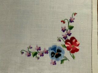 Vintage Hand Embroidered Tray Cloth - Pansies