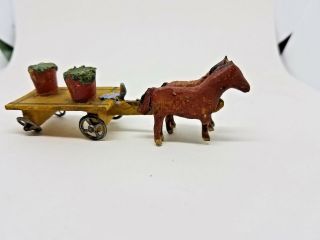 RARE Antique 1920 ' s Putz Erzgebirge German Handmade Wagon 2 Horses 2