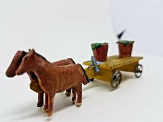 RARE Antique 1920 ' s Putz Erzgebirge German Handmade Wagon 2 Horses 3