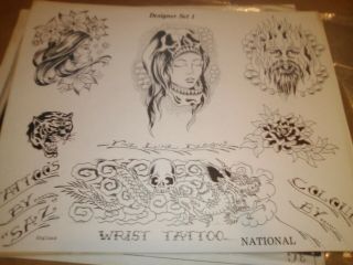 Vintage National Tattoo Rare Design By " Saz " Of Englang Tattoo Flash Art Sheet