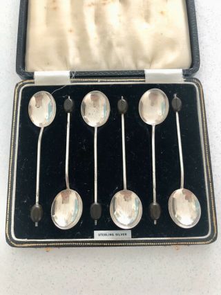 A Set Of 6 Silver Hallmarked Spoons Coffee Beans On The Ends Boxed