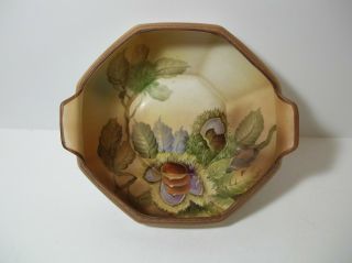 Antique Hand Painted Nippon Morimura Chestnut Nut Dish Serving Bowl Beaded Edge