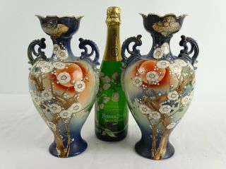 Pair Antique Japanese Meiji period Porcelain Morriage Satsuma Vase Japan c1920s 2