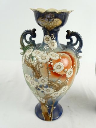 Pair Antique Japanese Meiji period Porcelain Morriage Satsuma Vase Japan c1920s 3