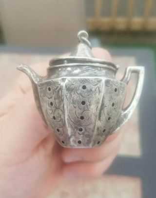 925 Vintage Sterling Silver Teapot Tea Bag Strainer Estate