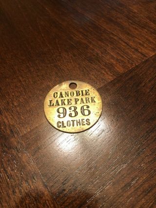 Rare Canobie Lake Amusement Park Salem Hampshire Brass Clothes Tag Swimming
