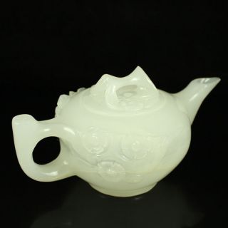 Chinese Natural Afghanistan White Jade Hand - Carved Plum Flower Teapot D02
