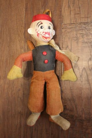Vintage 1940’s Stuffed Corduroy Organ Grinder Monkey Toy W/plastic Head Japan