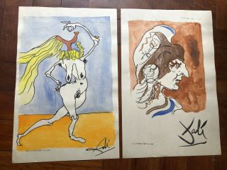 Salvador Dali Spanish Artist Watercolor Drawings On Paper Signed A9