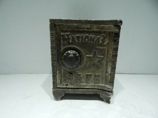 Cast Iron National Safe Coin Bank - Antique Combination With Star Circa 1900