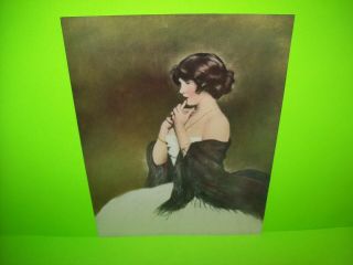 Vintage Lady In Shawl Art Print Litho 9 X 12 Ready To Frame Art Green