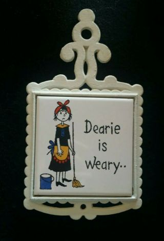 Vintage Enesco Japan Dearie Is Weary Cast Iron And Tile Trivet Rare Find