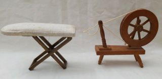 Vintage Miniature Dollhouse Wooden Furniture Sewing Spinning Wheel & Iron Board 2