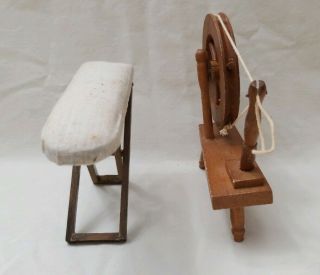 Vintage Miniature Dollhouse Wooden Furniture Sewing Spinning Wheel & Iron Board 3