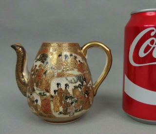 Small Antique Japanese Satsuma Tea Pot Teapot W Figures Signed Early 20th C.