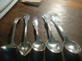 5 Pc Antique Sterling Silver Spoons Ladle Tilden - Thurber Lady Vera St Rw 91grams