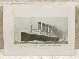 Vintage Rare 1910 R.  M.  S.  Lusitania Abstract Of Log Liverpool To Ny.  Cunard Line