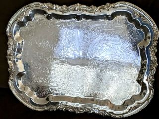 Vintage F.  B.  Rogers Co.  1883 Trade Mark 24 " X 18” Footed Silverplated Tray
