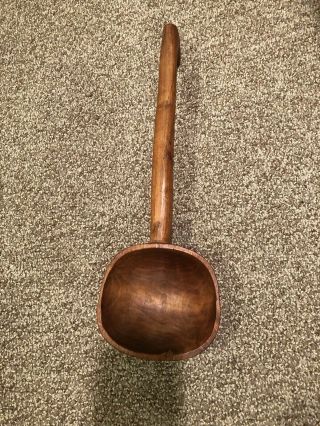 Antique Primitive Hand Carved Wooden Ladle - With Distinct Marks