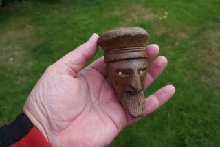 Vintage Carved Wooden Head Antique Wood Bearded Man