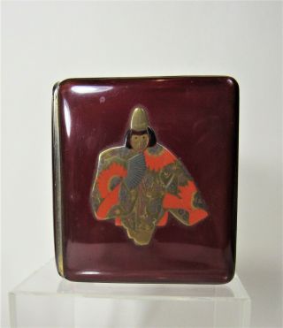 Vintage Japanese Red Lacquer Cigarette Case Embossed Figure