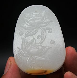 Nephrite Xinjiang As Milk White Jade Seed Material Lotus Hand - Carved Pendant