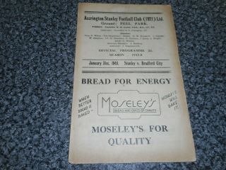 Accrington Stanley V Bradford City 1947/8 January 31st Rare Post