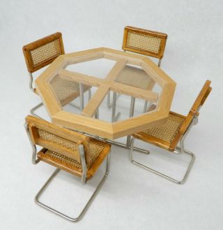 Vintage Kitchen Dinette Table With 4 Chairs Dollhouse Miniature 1:12