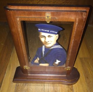 Vintage Us Navy Wood Portrait Naval Training Station Sweetheart Pre Wwii