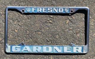 Vintage Guy Gardner Vw / Porsche Fresno,  Ca Dealer License Plate Tag Frame Rare