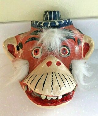 Antique Vintge Monkey Paper Mache Halloween Carnival Witch Parade Mask Rare30 