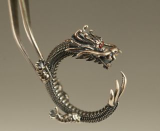 925 Soild Silver Hand Carving Dragon Cool Ring Rare Adjustable Size